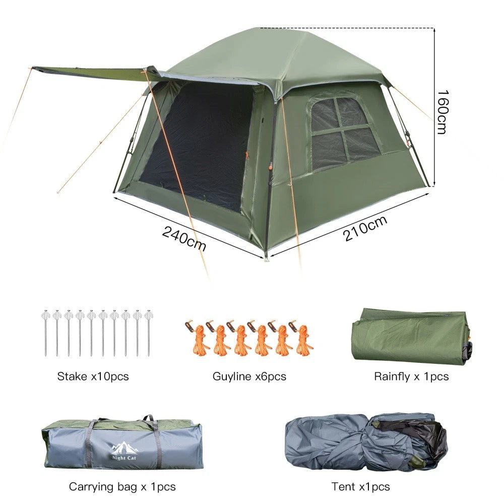 Night Cat 4 Person Blackout Cabin Tent Waterproof Instant Easy Setup Family Tent